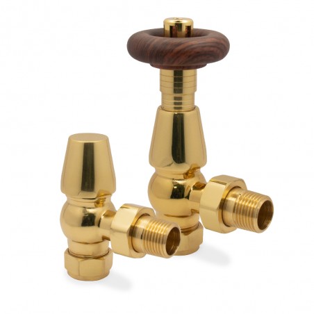 Polished Brass Rose Traditional Thermostatic Radiator Valves Angled