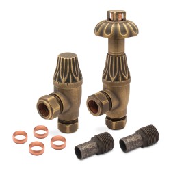 Antique Brass Traditional Thermostatic Radiator Valves Angled - Components