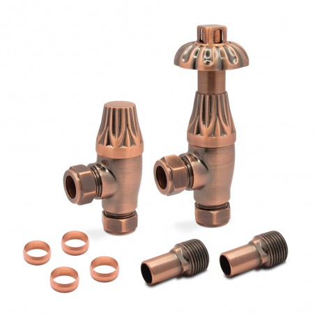 Antique Copper Mason Traditional Thermostatic Radiator Valves Angled