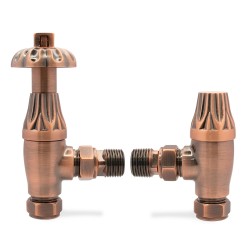 Antique Copper Traditional Thermostatic Radiator Valves Angled