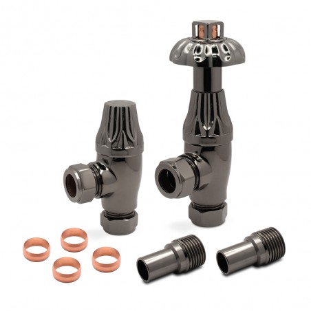 Black Nickel Mason Traditional Thermostatic Radiator Valves Angled