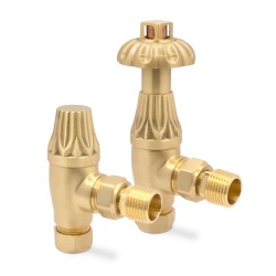 Brushed Brass Traditional Thermostatic Radiator Valves Angled