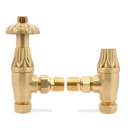 Brushed Brass Traditional Thermostatic Radiator Valves Angled