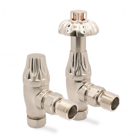 Brushed Nickel Traditional Thermostatic Radiator Valves Angled