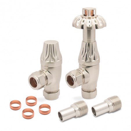 Brushed Nickel Mason Traditional Thermostatic Radiator Valves Angled