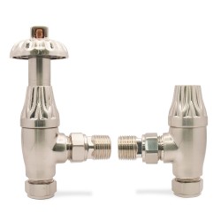 Brushed Nickel Traditional Thermostatic Radiator Valves Angled