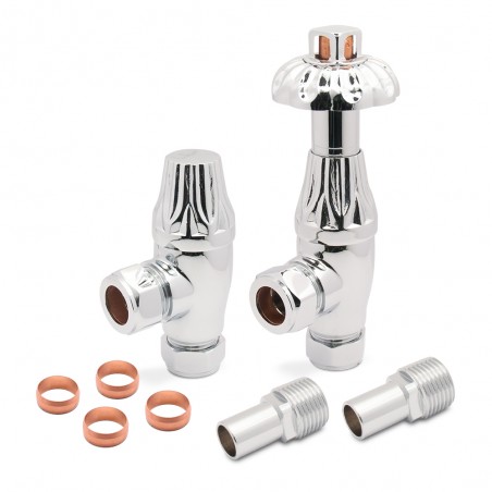 Chrome Mason Traditional Thermostatic Radiator Valves Angled
