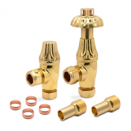 Polished Brass Mason Traditional Thermostatic Radiator Valves Angled