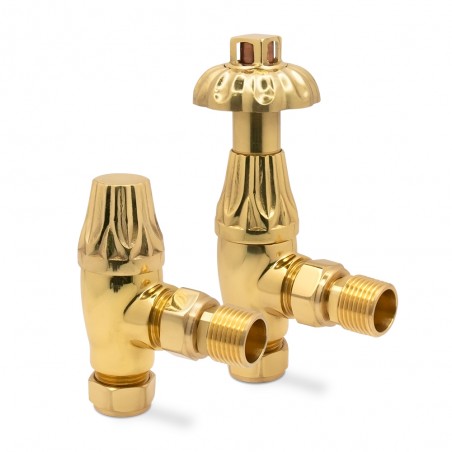 Polished Brass Traditional Thermostatic Radiator Valves Angled