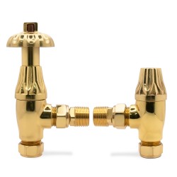 Polished Brass Traditional Thermostatic Radiator Valves Angled