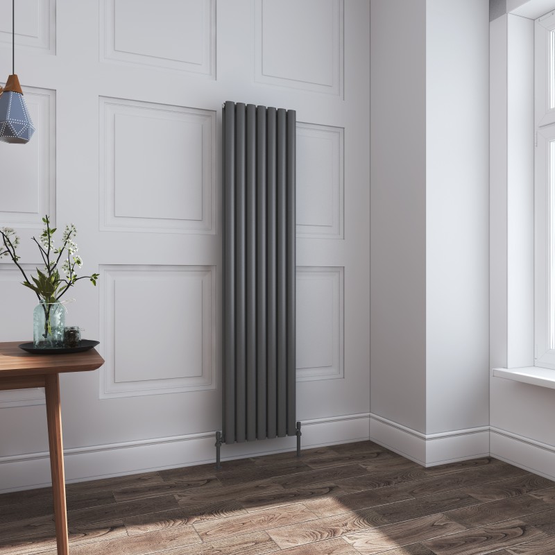 Queen Anthracite Double Oval Tube Vertical Radiator - 420mm x 1800mm Queen Anthracite Double Oval Tube Vertical Radiator - 420mm x 1800mm