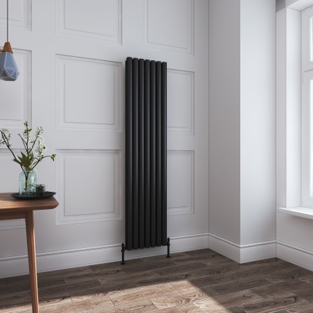 Queen Black Double Oval Tube Vertical Radiator - 420mm x 1800mm
