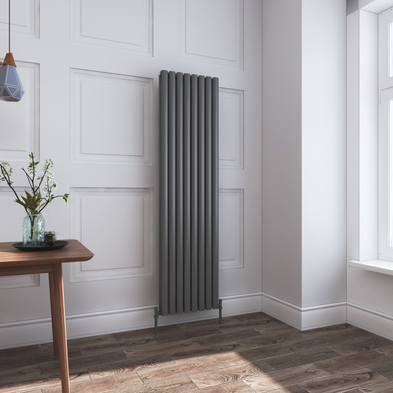 Queen Anthracite Double Oval Tube Vertical Radiator - 480mm x 1800mm Queen Anthracite Double Oval Tube Vertical Radiator - 480mm x 1800mm