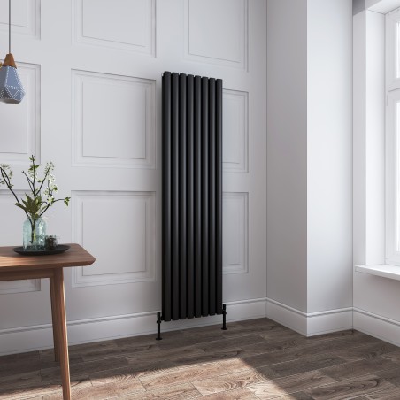 Queen Black Double Oval Tube Vertical Radiator - 480mm x 1800mm