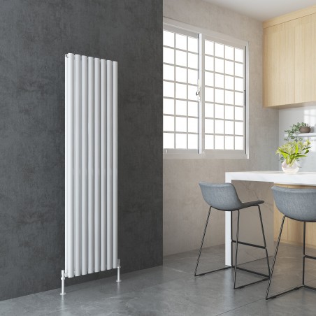 Queen White Double Oval Tube Vertical Radiator - 480mm x 1800mm