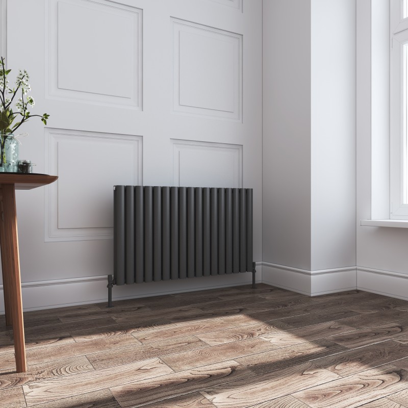 Queen Anthracite Double Oval Tube Horizontal Radiator - 1020mm x 600mm Queen Anthracite Double Oval Tube Horizontal Radiator - 1020mm x 600mm