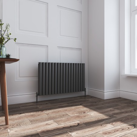 Queen Anthracite Double Oval Tube Horizontal Radiator - 1020mm x 600mm