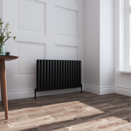Queen Black Double Oval Tube Horizontal Radiator - 1020mm x 600mm