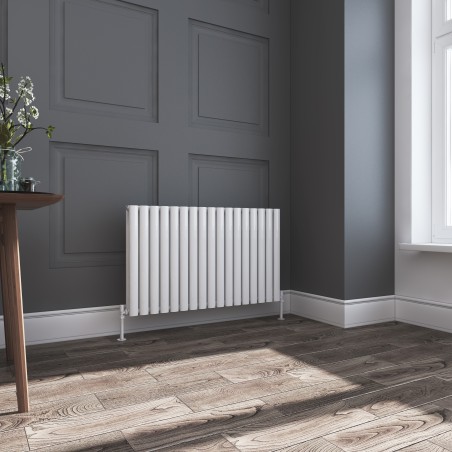 Queen White Double Oval Tube Horizontal Radiator - 1020mm x 600mm
