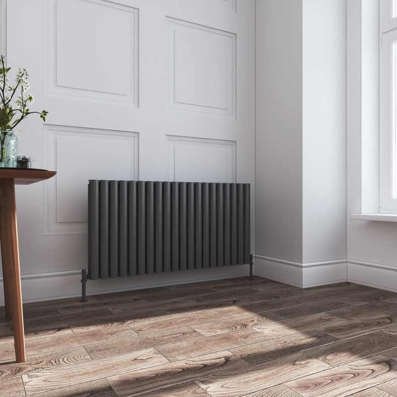 Queen Anthracite Double Oval Tube Horizontal Radiator - 1200mm x 600mm Queen Anthracite Double Oval Tube Horizontal Radiator - 1200mm x 600mm