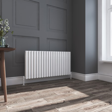 Queen White Double Oval Tube Horizontal Radiator - 1200mm x 600mm