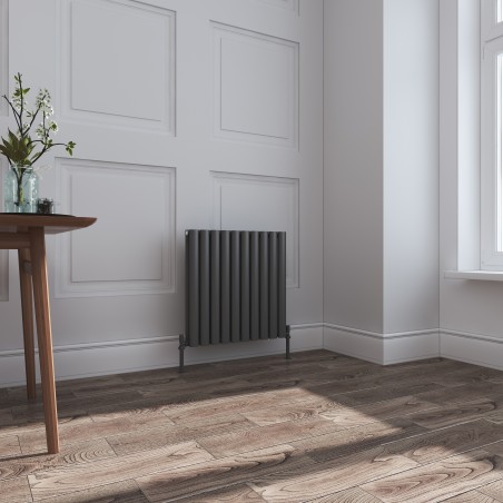 Queen Anthracite Double Oval Tube Horizontal Radiator - 600mm x 600mm