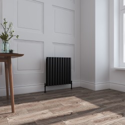 Queen Black Double Oval Tube Horizontal Radiator - 600mm x 600mm