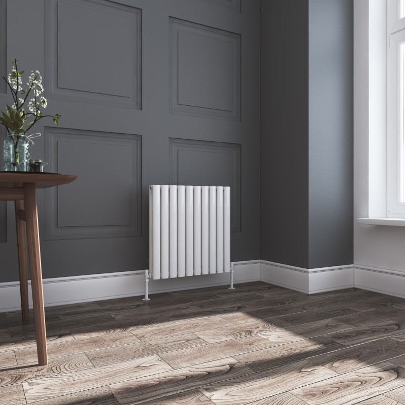 Queen White Double Oval Tube Horizontal Radiator - 600mm x 600mm Queen White Double Oval Tube Horizontal Radiator - 600mm x 600mm