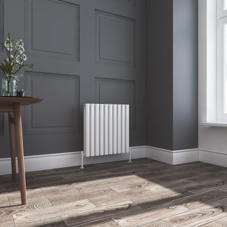 Queen White Double Oval Tube Horizontal Radiator - 600mm x 600mm