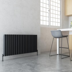 Queen Black Double Oval Tube Horizontal Radiator - 1200mm x 600mm