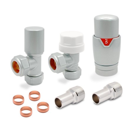 Silver Thermostatic Radiator Valves Angled