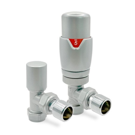 Silver Thermostatic Radiator Valves Angled