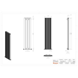 Radyal Tower Bold Double Designer Black Aluminium Vertical Radiator - 375 x 1800mm