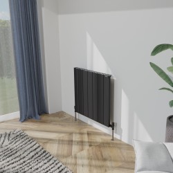 Radyal Tower Single Designer Black Aluminium Horizontal Radiator - 660 x 600mm
