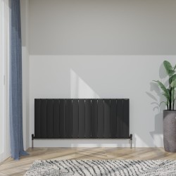 Radyal Tower Single Designer Black Aluminium Horizontal Radiator - 1420 x 600mm