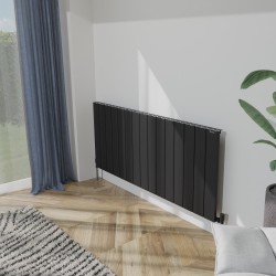 Radyal Tower Single Designer Black Aluminium Horizontal Radiator - 1420 x 600mm