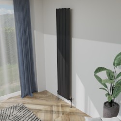 Radyal Tower Single Designer Black Aluminium Vertical Radiator - 375 x 1800mm