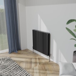 Radyal Tower Bold Double Designer Black Aluminium Horizontal Radiator - 660 x 600mm