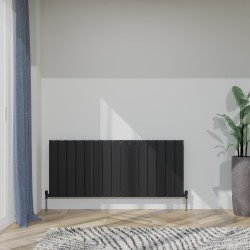 Radyal Tower Bold Double Designer Black Aluminium Horizontal Radiator - 1420 x 600mm