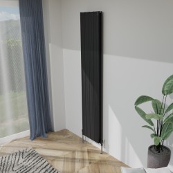 Radyal Tower Bold Double Designer Black Aluminium Vertical Radiator - 375 x 1800mm