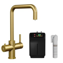 Brushed Brass 3-in-1 Instant Boiling Water Kitchen Tap – 2.4L Digital Boiler, Filter & 360° Swivel
