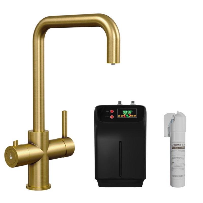 Brushed Brass 3-in-1 Instant Boiling Water Kitchen Tap – 2.4L Digital Boiler, Filter & 360° Swivel Brushed Brass 3-in-1 Instant Boiling Water Kitchen Tap – 2.4L Digital Boiler, Filter & 360° Swivel