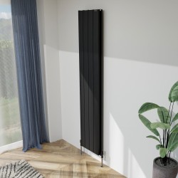 Radyal Tower Double Designer Black Aluminium Vertical Radiator - 375 x 1800mm