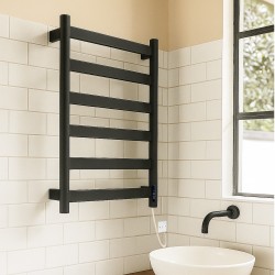 Strata Matt Black Stainless Steel Flat Bar Dry Electric Towel Rail - 400 x 700mm - Insitu