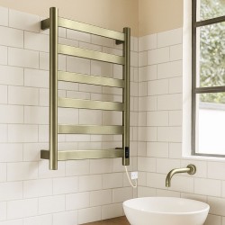 Strata Brushed Brass Stainless Steel Flat Bar Dry Electric Towel Rail - 400 x 700mm - Insitu