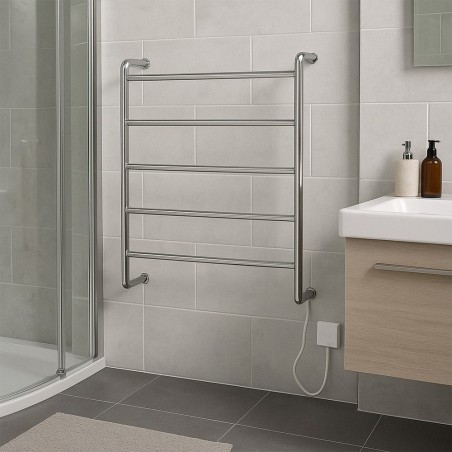 Contour Polished Stainless Steel Traditional Dry Electric Heated Towel Rail - 600 x 700mm