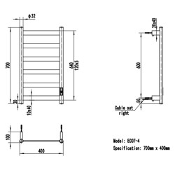 Strata Matt Black Stainless Steel Flat Bar Dry Electric Towel Rail - 400 x 700mm
