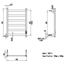 Strata Brushed Brass Stainless Steel Flat Bar Dry Electric Towel Rail - 500 x 700mm