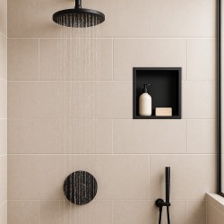300×300 mm Black Stainless Steel Shower Niche | Sleek Recessed Bathroom Storage - Insitu
