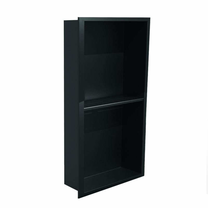 300 x 600mm Black Stainless Steel Shower Niche With Shelf | Sleek Recessed Bathroom Storage